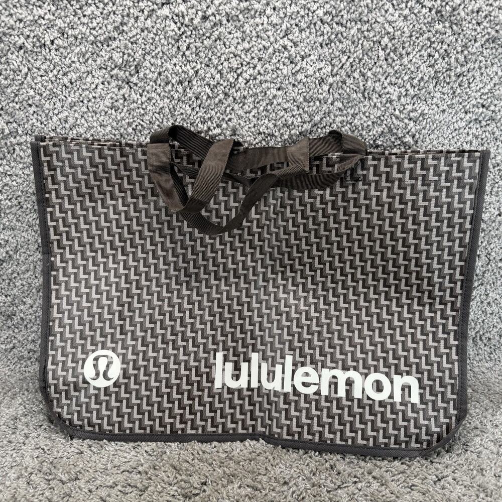 Lululemon Reusable Shopping Tote Bag Large Brown Grey Zigzag Geometric Logo